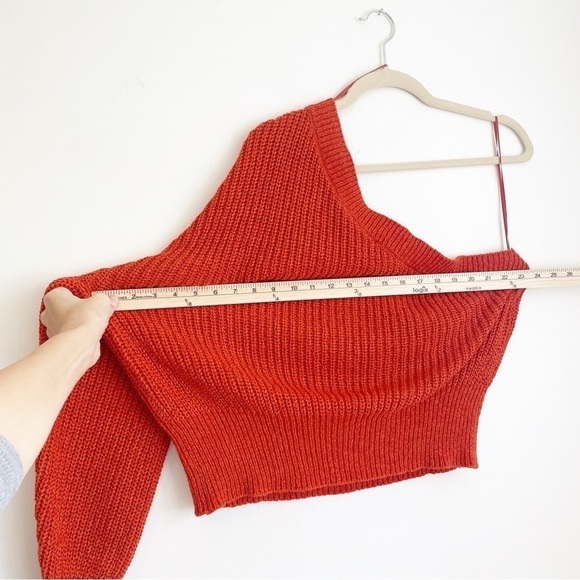 Zara Knit one arm sweater Medium bright orange one shoulder cut out blogger fave - Picture 9 of 11